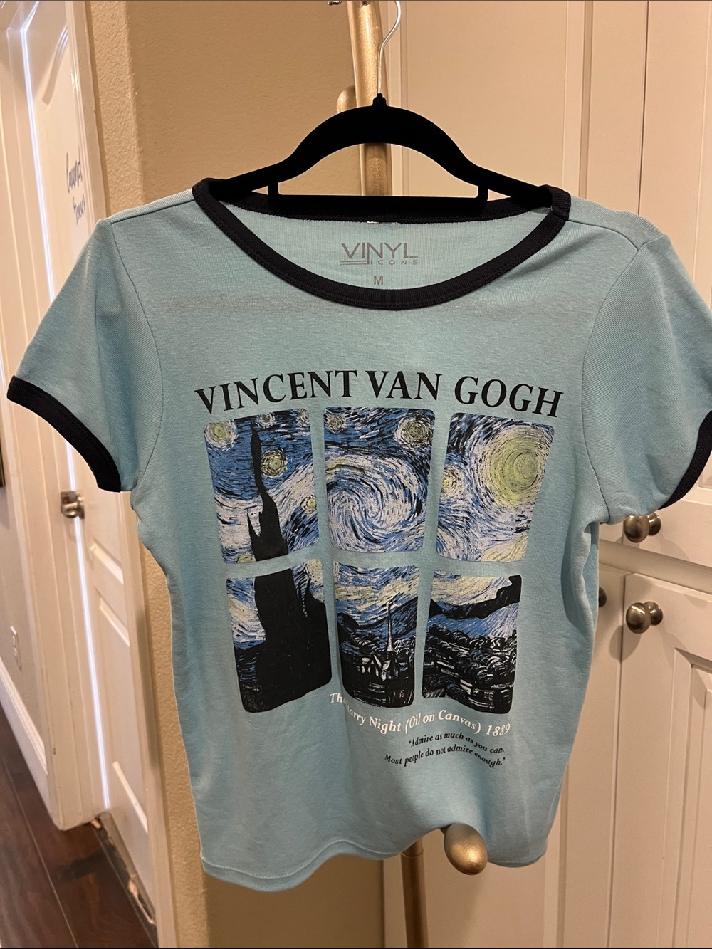 Vinyl Icons Light Blue Vincent Van Gogh Ringer Tee - Short Sleeve